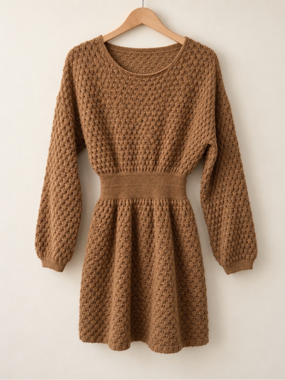Cupshe Brown Pointelle Knit Mini Sweater Dress